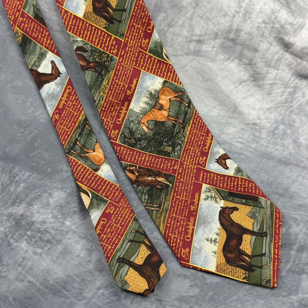 Polo Ralph Lauren Mark Shale Horse Silk Tie Godolphin Arabian Red Green Mens